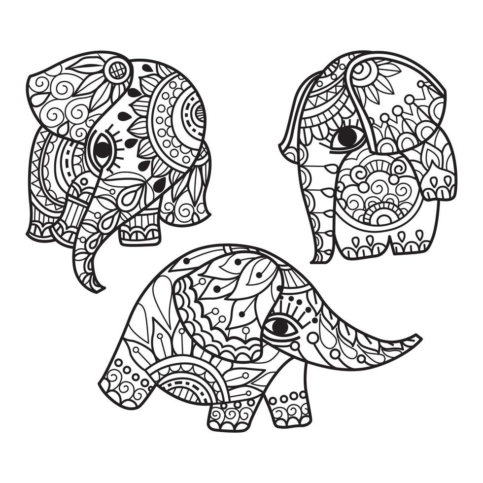 lindo elefante dibujado a mano para libro de colorear para adultos vector