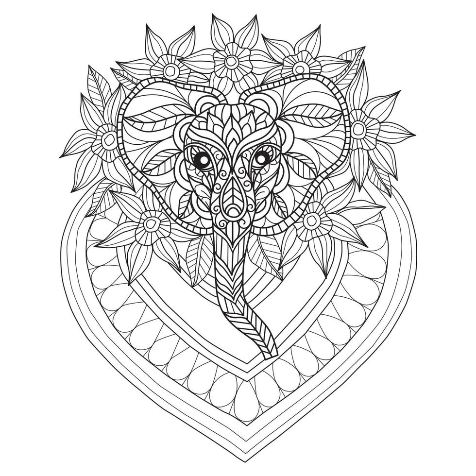 Elephant hand drawn for adult coloring book vector