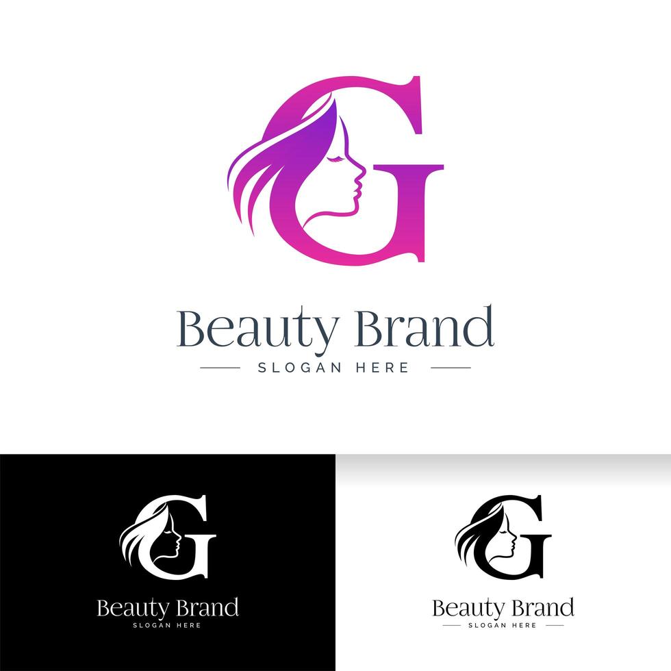Letra g diseño de logotipo de belleza. silueta mujer cara vector