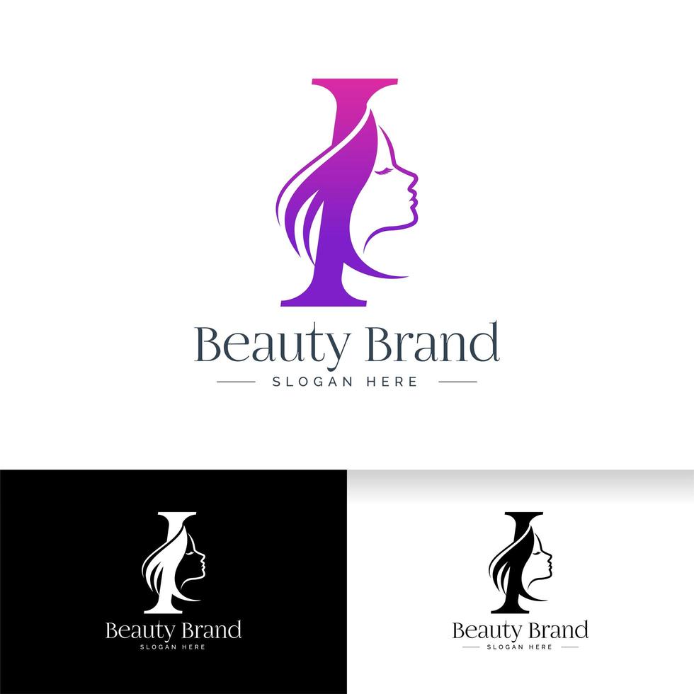 Letra i diseño de logotipo de belleza. silueta mujer cara vector