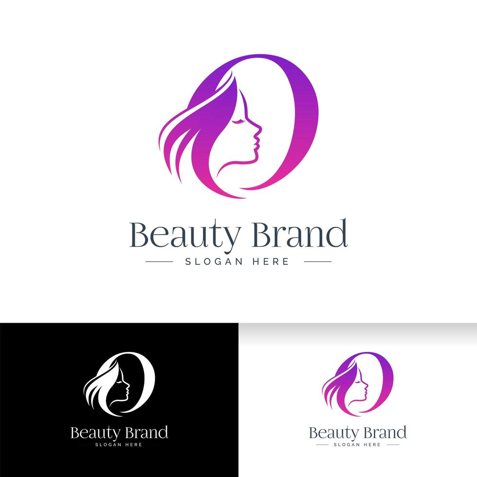 Letra o diseño de logotipo de belleza. silueta mujer cara vector