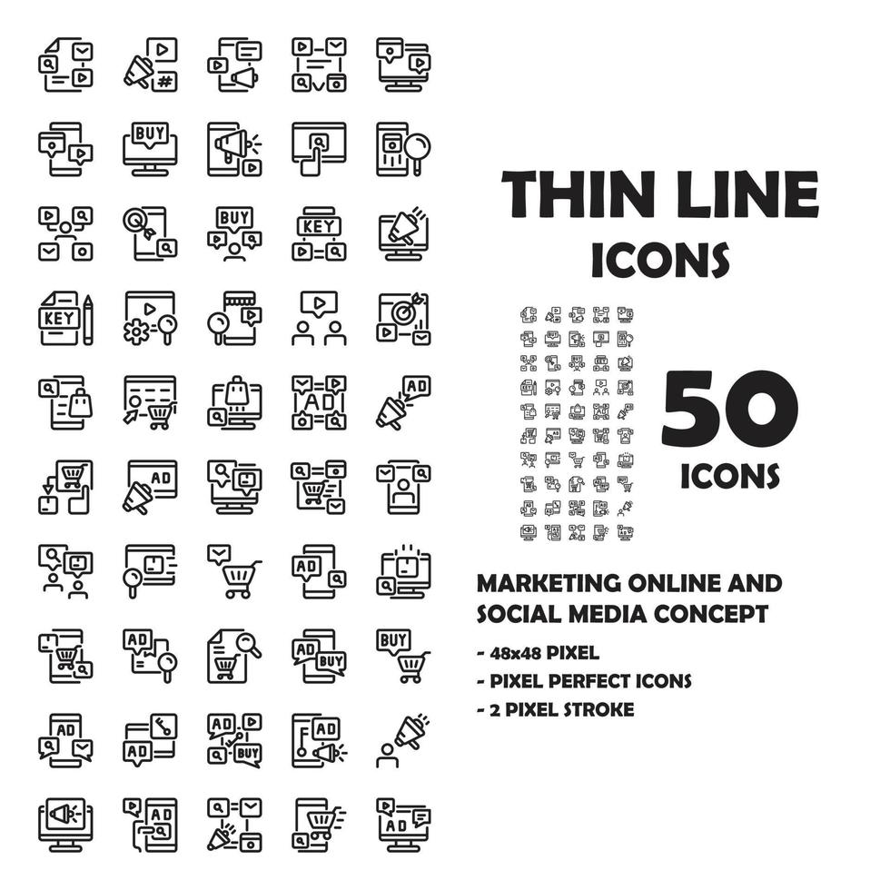 50 Icons set of Marketing online Line icons. vector