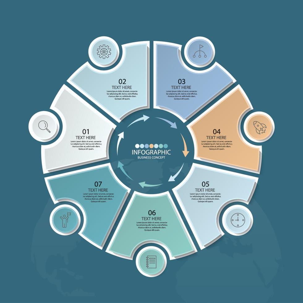 Basic circle infographic template with 7 steps. vector