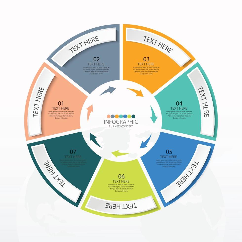 Plantilla de infografía de círculo básico con 7 pasos. vector