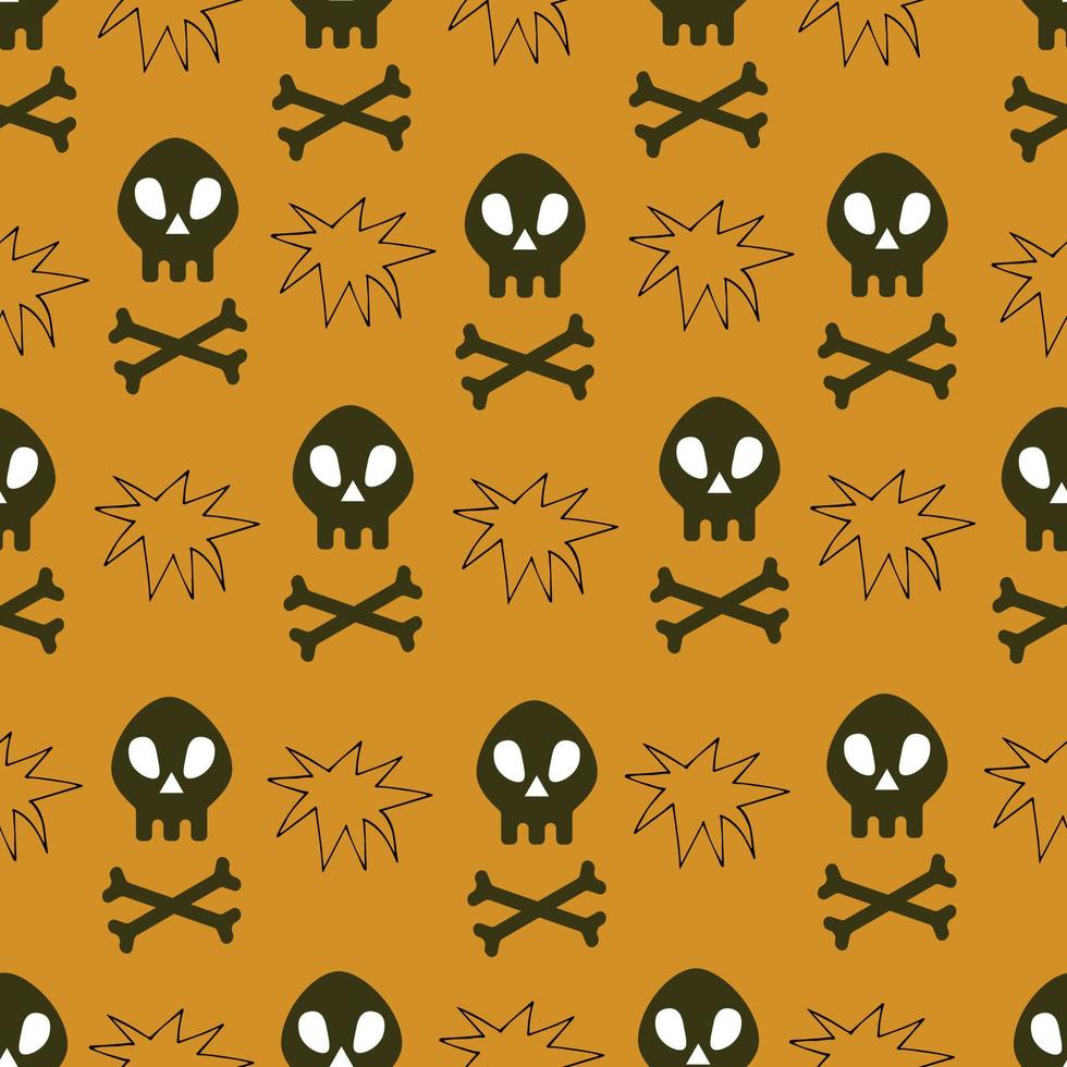 Happy Halloween seamless pattern with black silhouette skull and bones vector