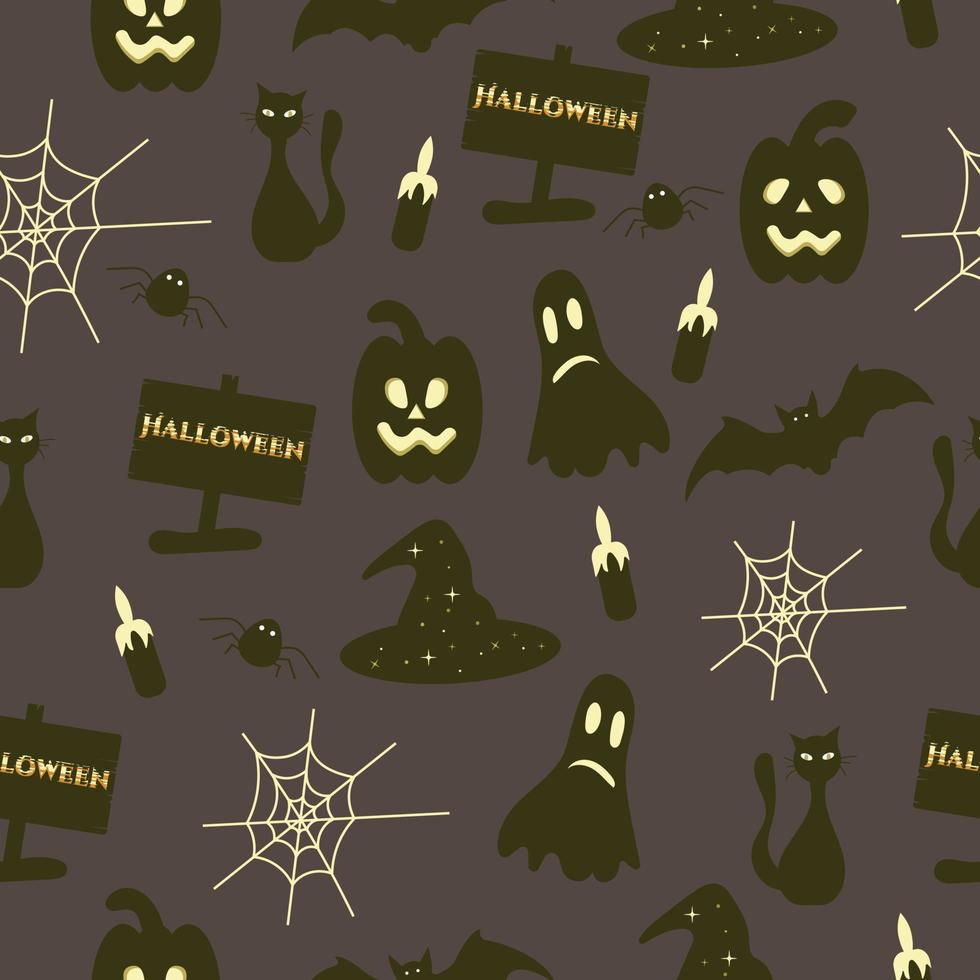 Happy Halloween seamless pattern with bat, web,cat vector