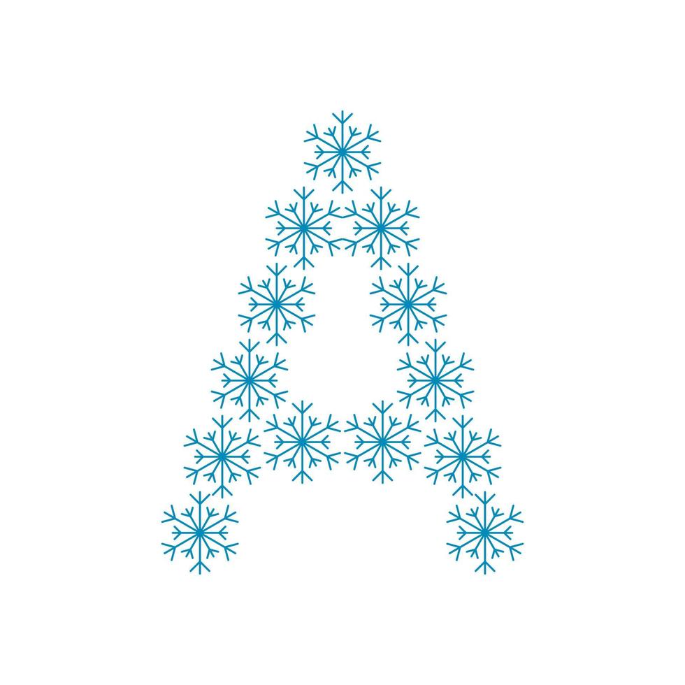 letra a de copos de nieve. fuente festiva para año nuevo y navidad vector