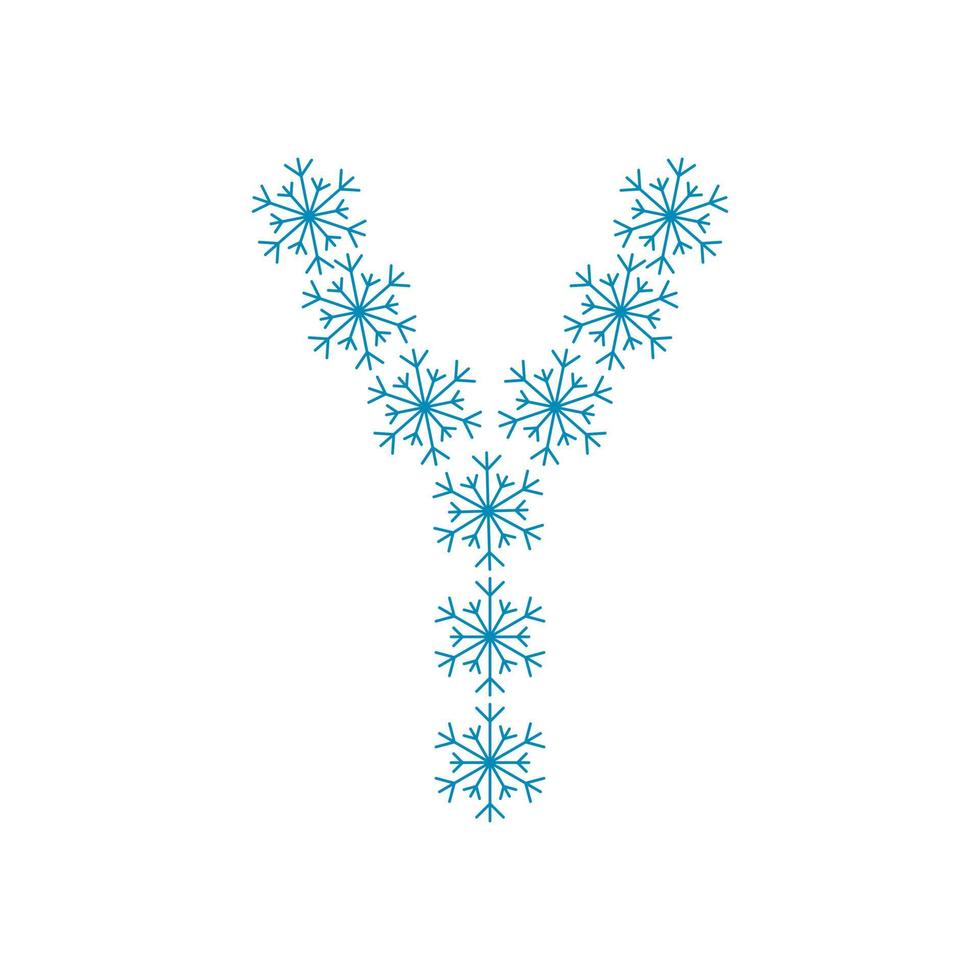 letra y de copos de nieve. fuente festiva para año nuevo y navidad vector