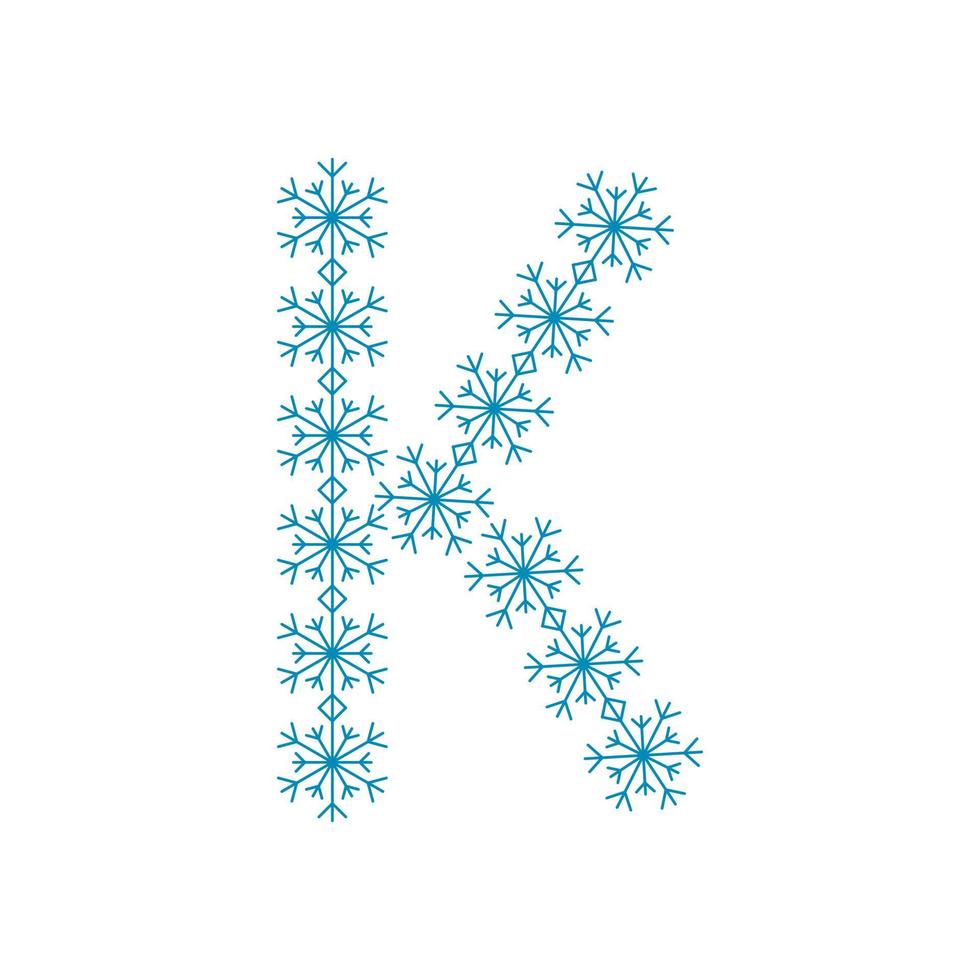 letra k de copos de nieve. fuente festiva para año nuevo y navidad vector