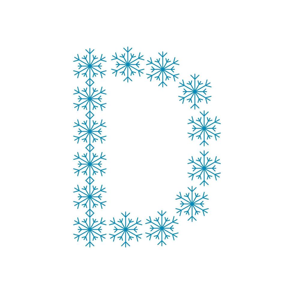 letra d de copos de nieve. fuente festiva para año nuevo y navidad vector