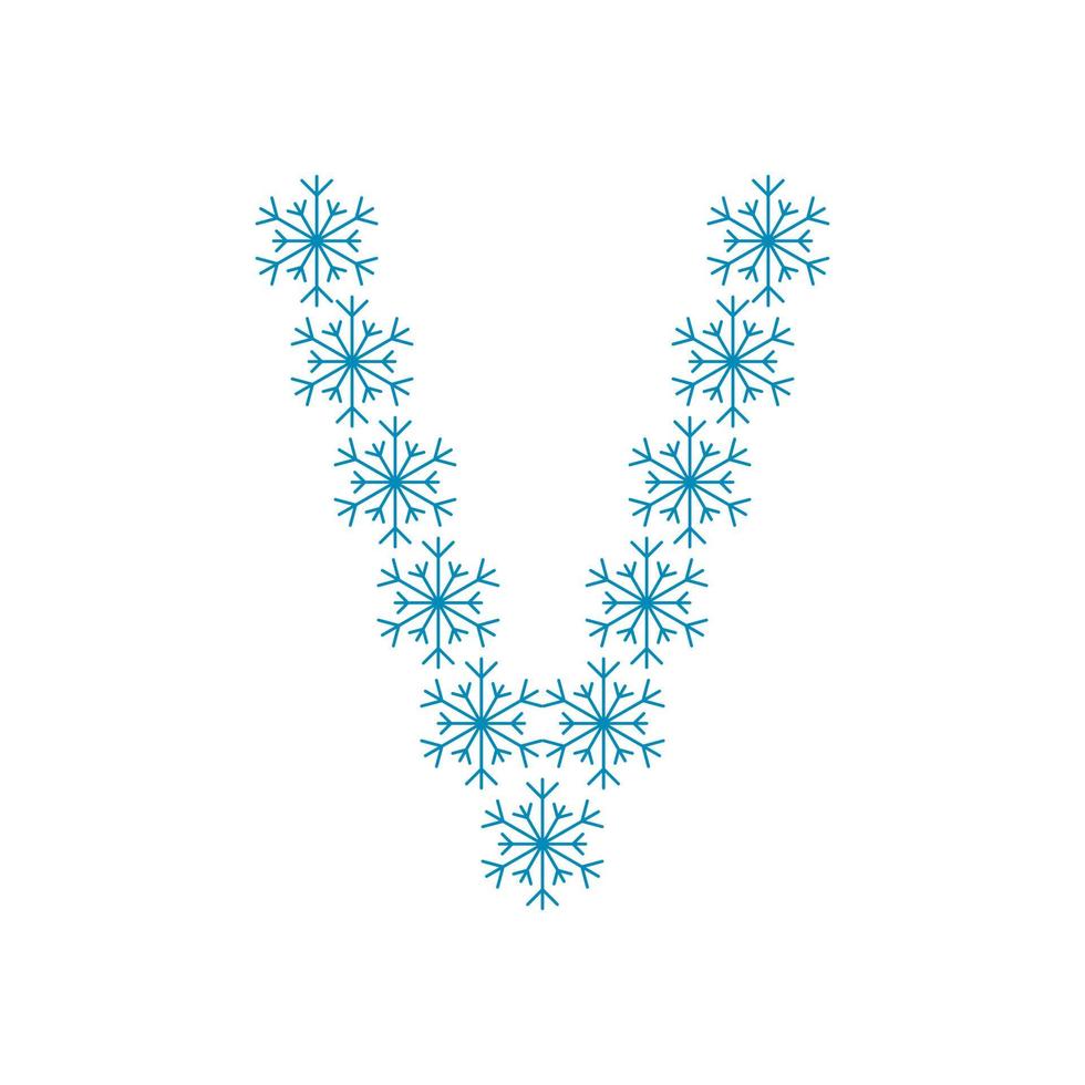 Letter V from snowflakes. Festive font for New Year and Christmas vector
