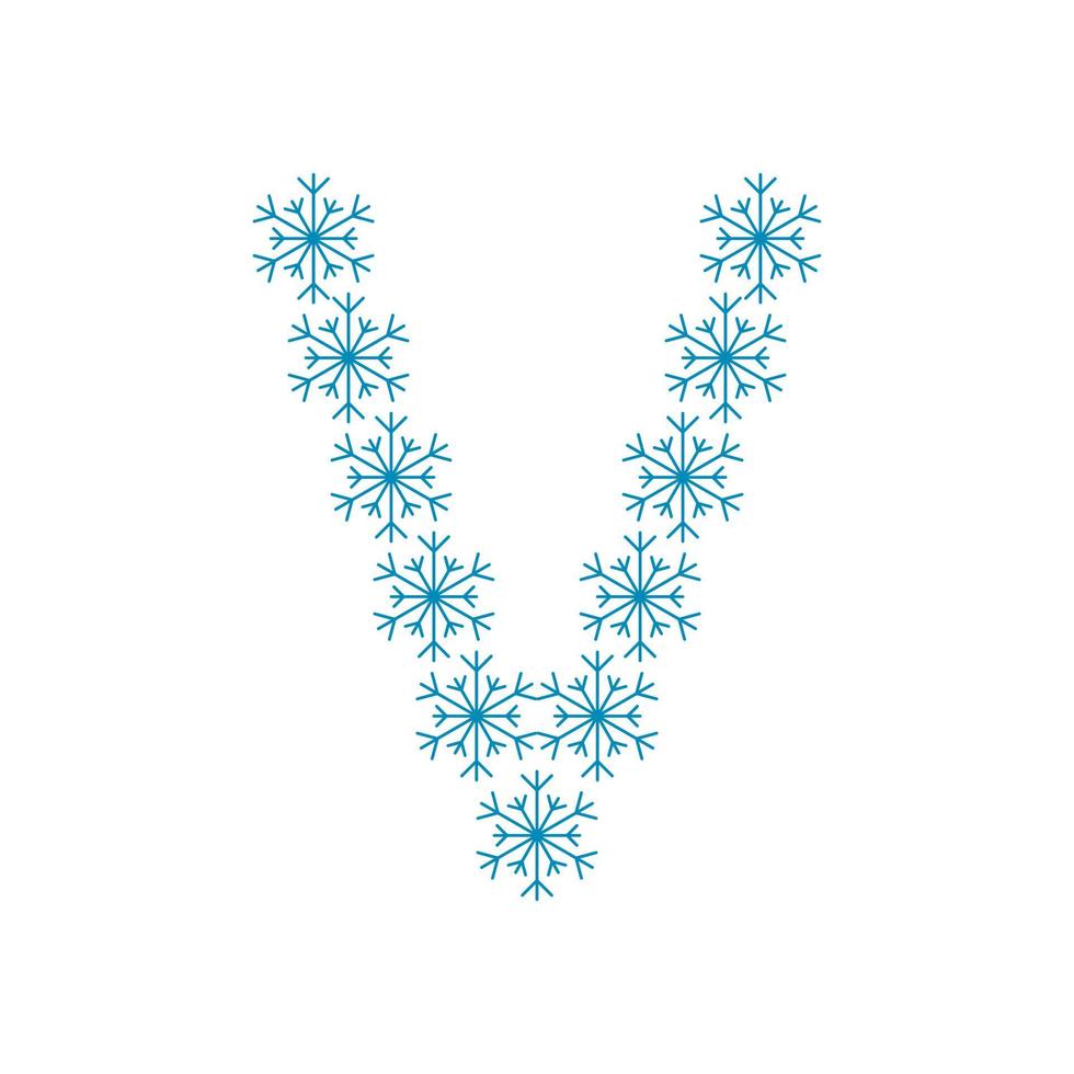 Letter V from snowflakes. Festive font for New Year and Christmas vector