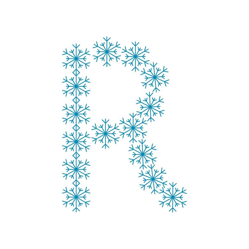 letra r de copos de nieve. fuente festiva para año nuevo y navidad vector