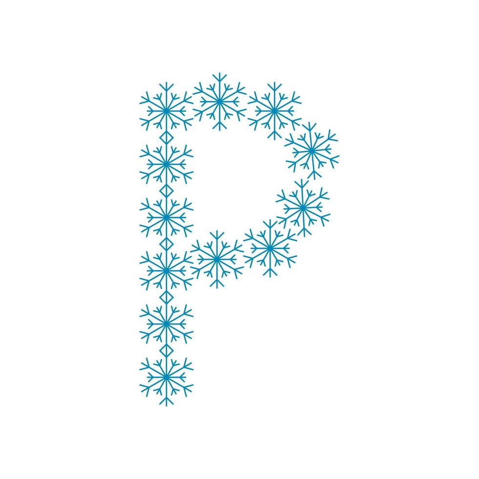 Letter P from snowflakes. Festive font for New Year and Christmas vector