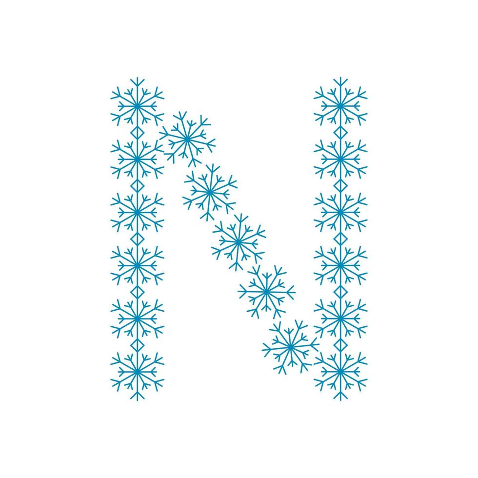 letra n de copos de nieve. fuente festiva para año nuevo y navidad vector