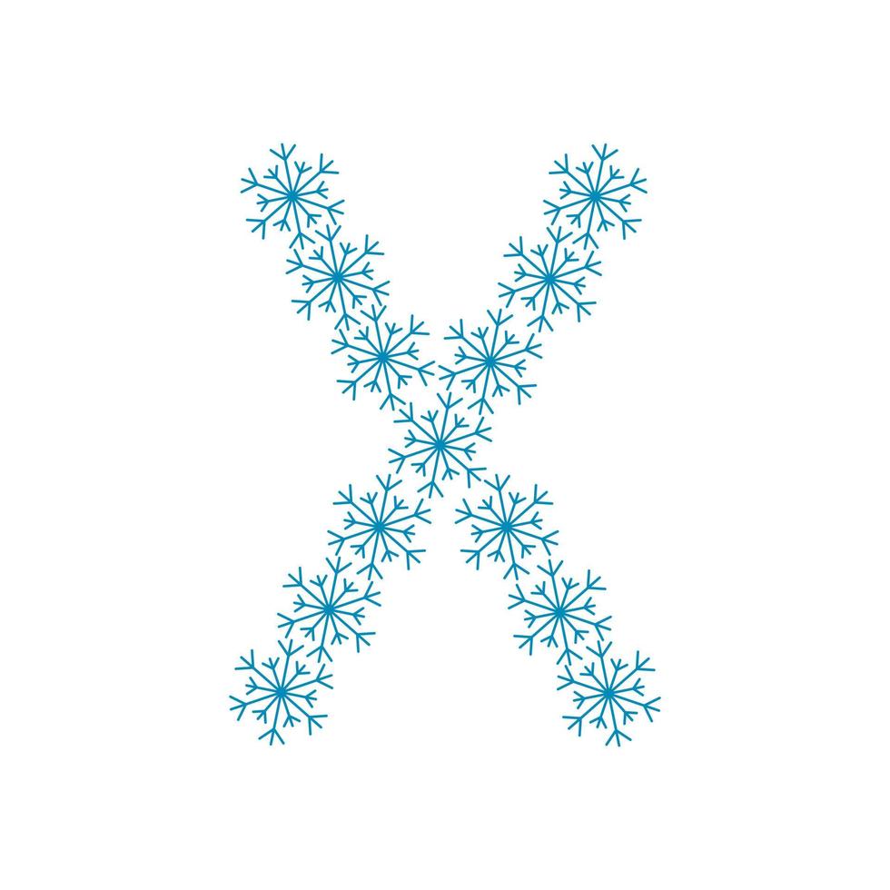 letra x de copos de nieve. fuente festiva para año nuevo y navidad vector