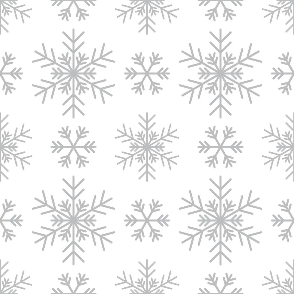 Patrón sin fisuras con copos de nieve plateados sobre fondo blanco. vector