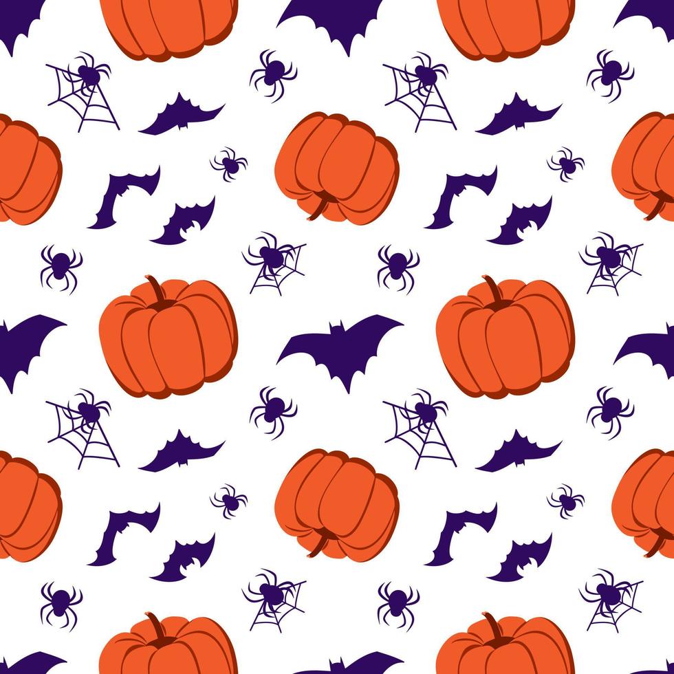 Seamless pattern with pumpkin, bat and spider. Halloween decoration vector