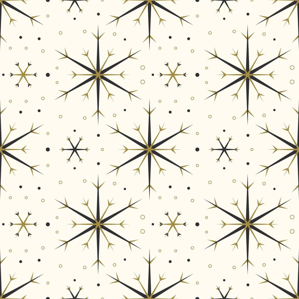 patrón sin costuras con copos de nieve negros y dorados vector