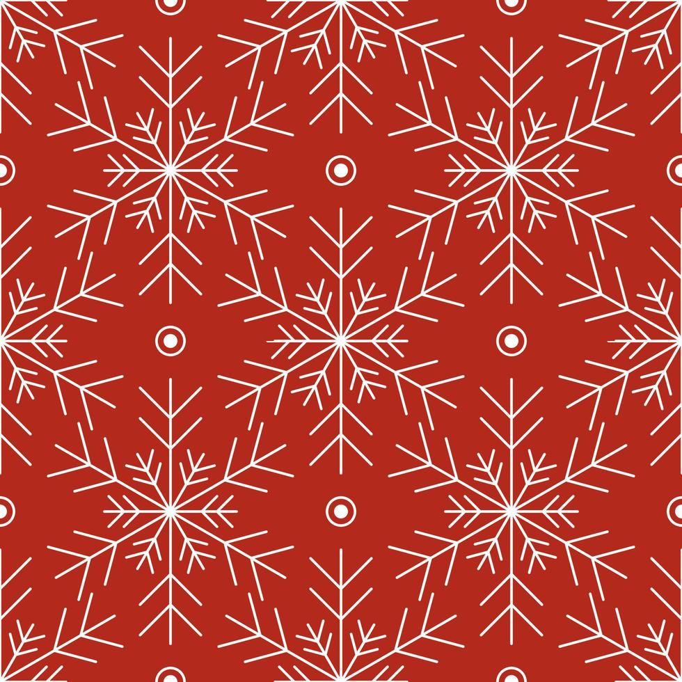 patrón transparente con copos de nieve blancas sobre fondo rojo. decoración tradicional de invierno festivo para año nuevo, navidad, vacaciones y diseño. ornamento de línea simple repetir copo de nieve vector