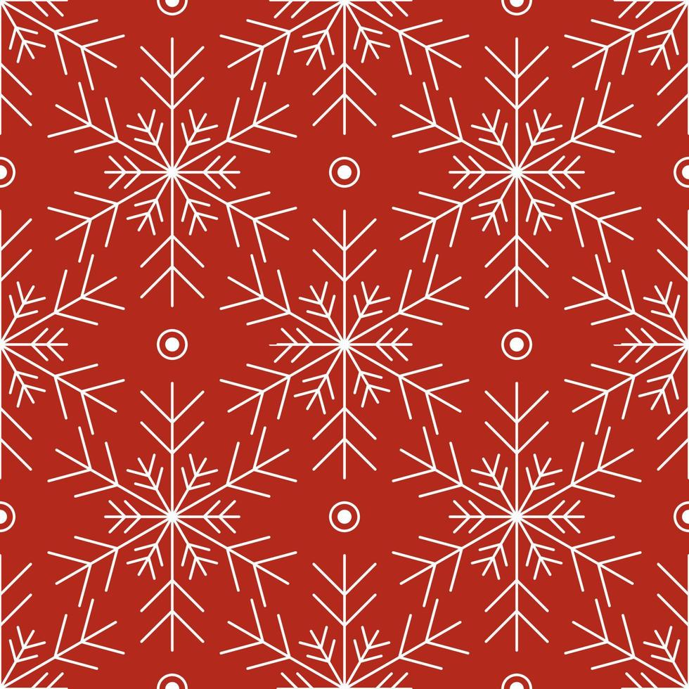 Seamless pattern with white snowflakes on red background. Festive winter traditional decoration for New Year, Christmas, holidays and design. Ornament of simple line repeat snow flake vector