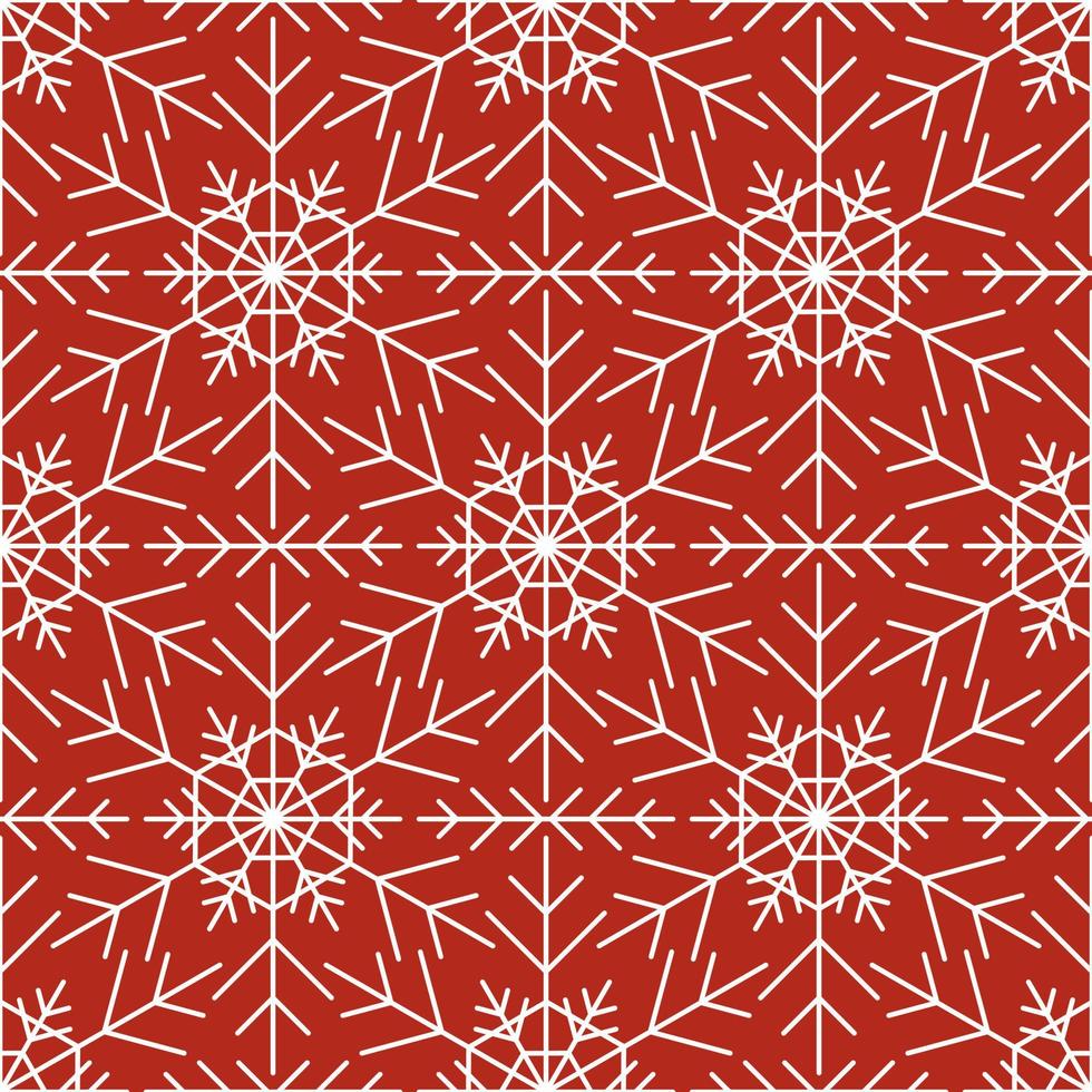 Seamless pattern with white snowflakes on red background. Festive winter traditional decoration for New Year, Christmas, holidays and design. Ornament of simple line repeat snow flake vector