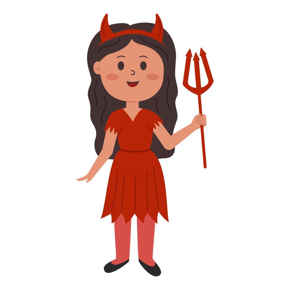 Cute girl in devil costume for halloween. vector