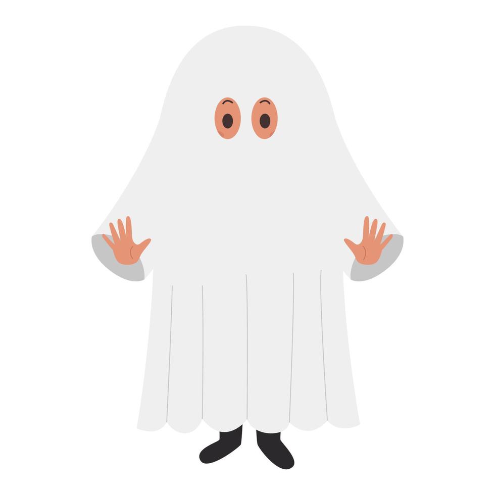 Cute boy in ghost costume for halloween. vector