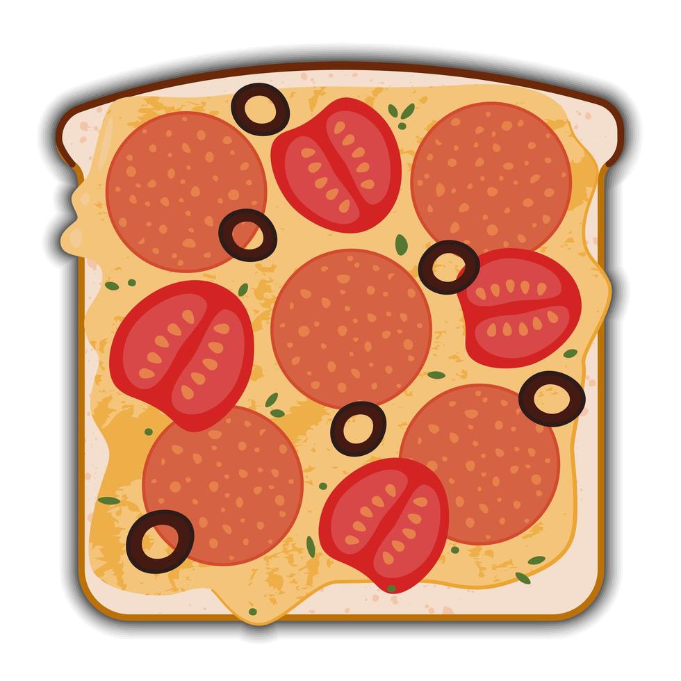 Tasty pepperoni and cheese sandwich with shadow vector