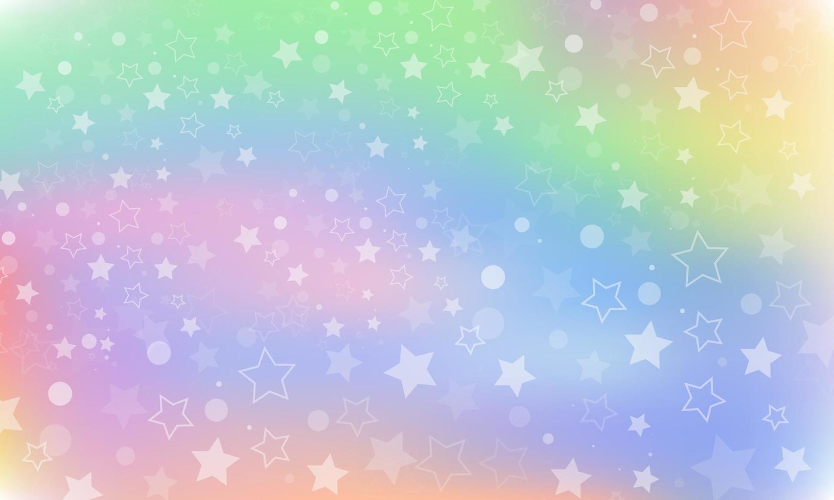 Fondo de fantasía de arco iris. Ilustración holográfica. cielo con estrellas. vector