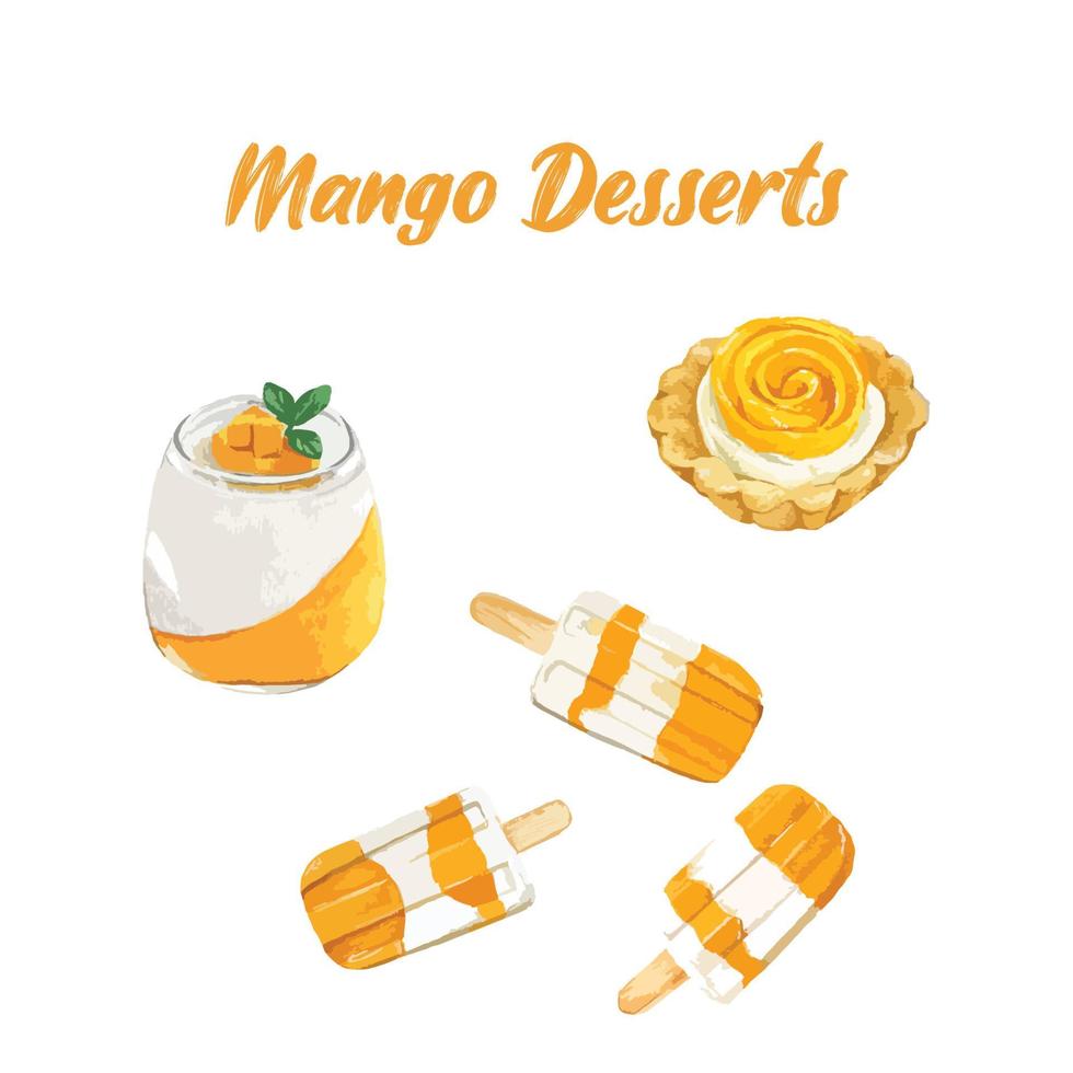 Mango dessert menu Vector, Tart, Pudding, Ice cream vector