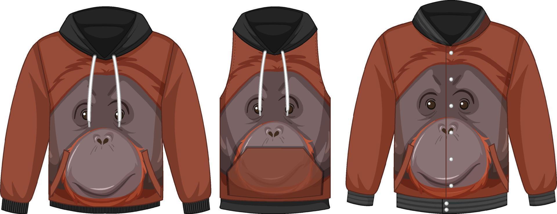 conjunto de diferentes chaquetas con plantilla de orangután vector