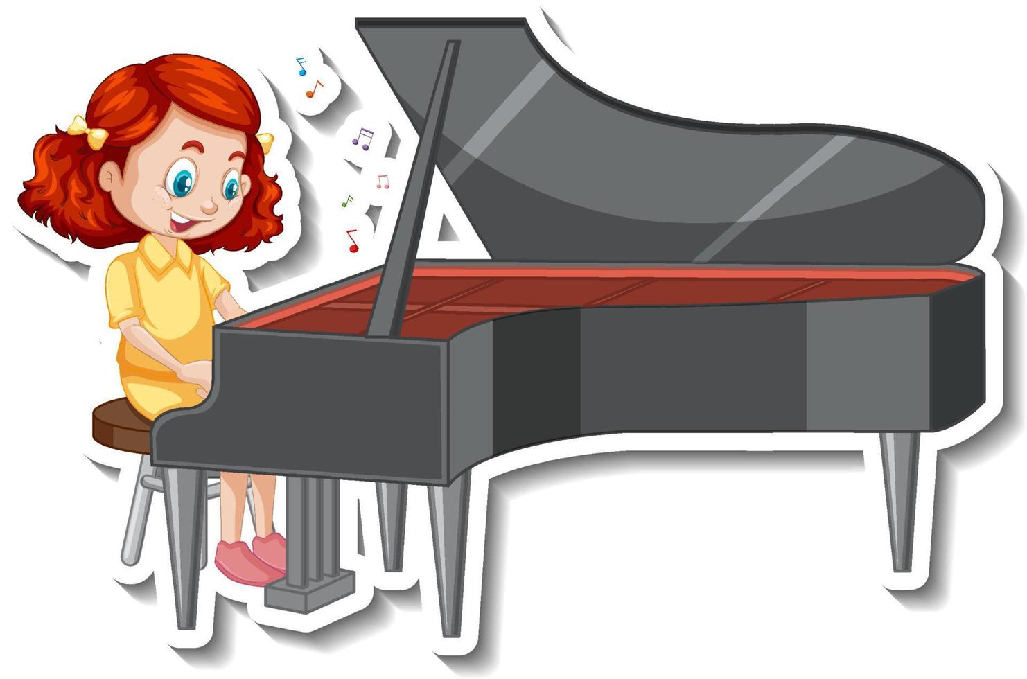 Cartoon character sticker with a girl playing piano vector