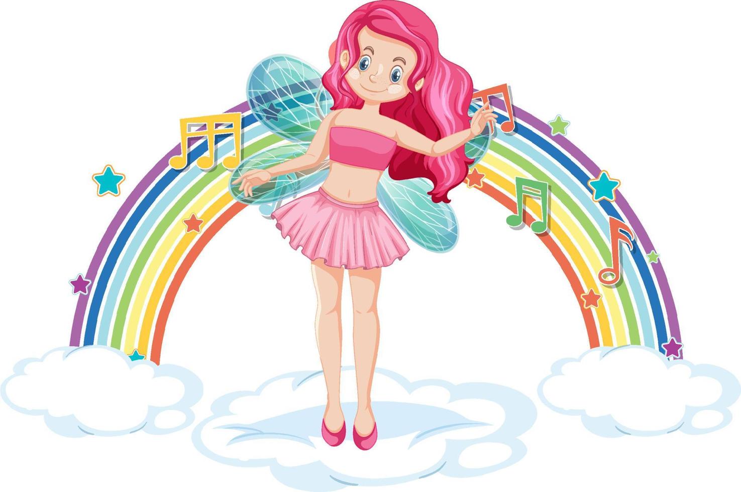 Beautiful fairy standing on a cloud with rainbow vector