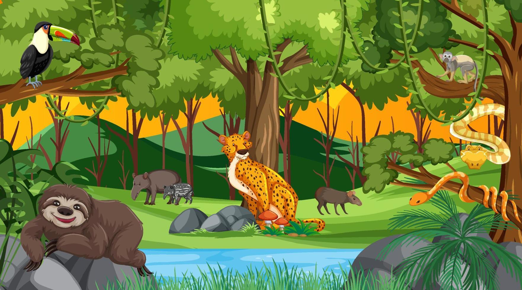 Wild animals in nature forest scene at daytime vector