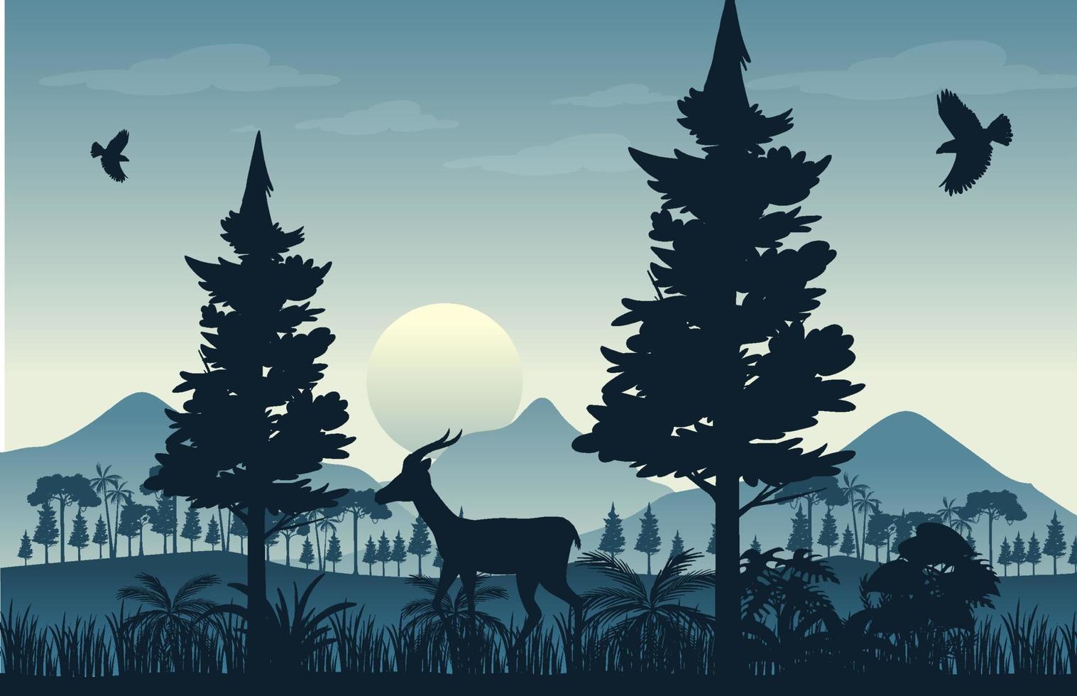 Silhouette forest landscape background vector