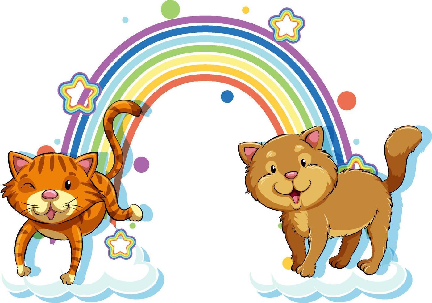 Two cats cartoon character with rainbow vector