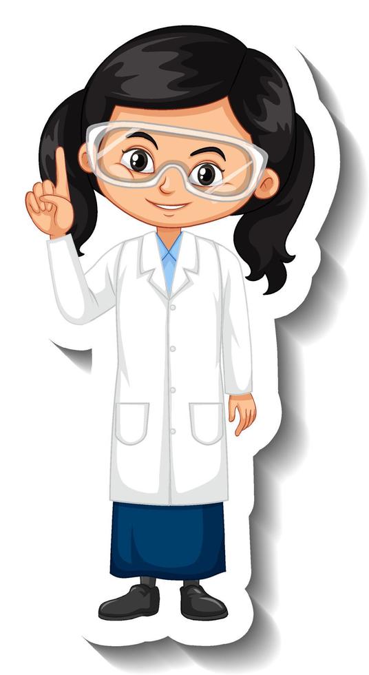 Cartoon character sticker with a girl in science gown vector