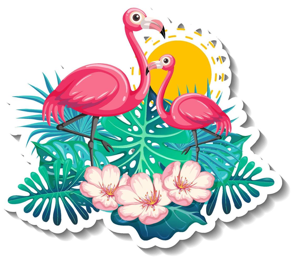 A sticker template with flamingos in summer theme vector