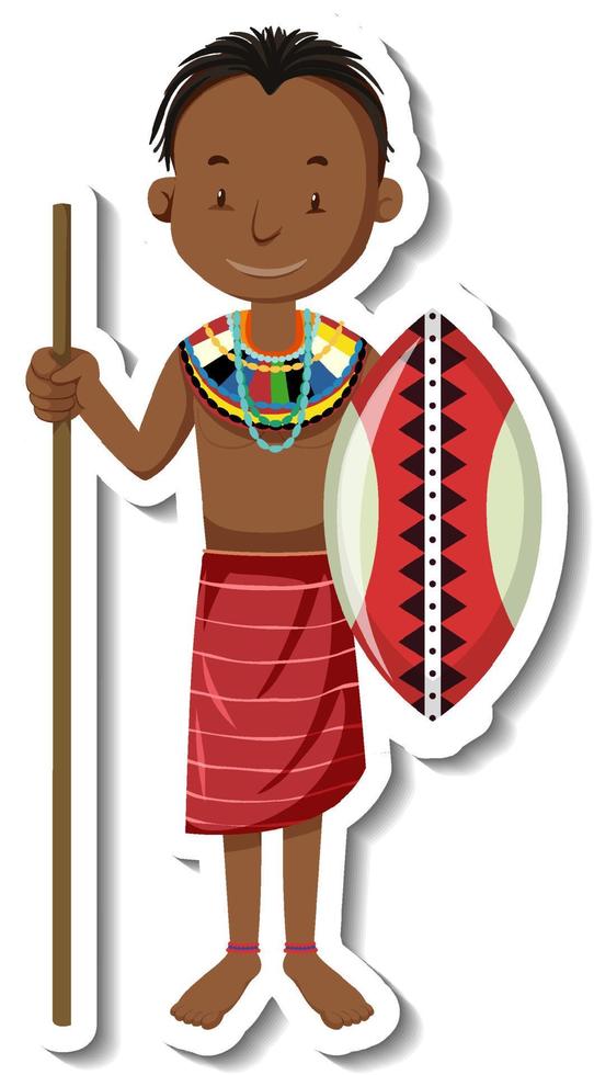 African tribal man cartoon character sticker vector