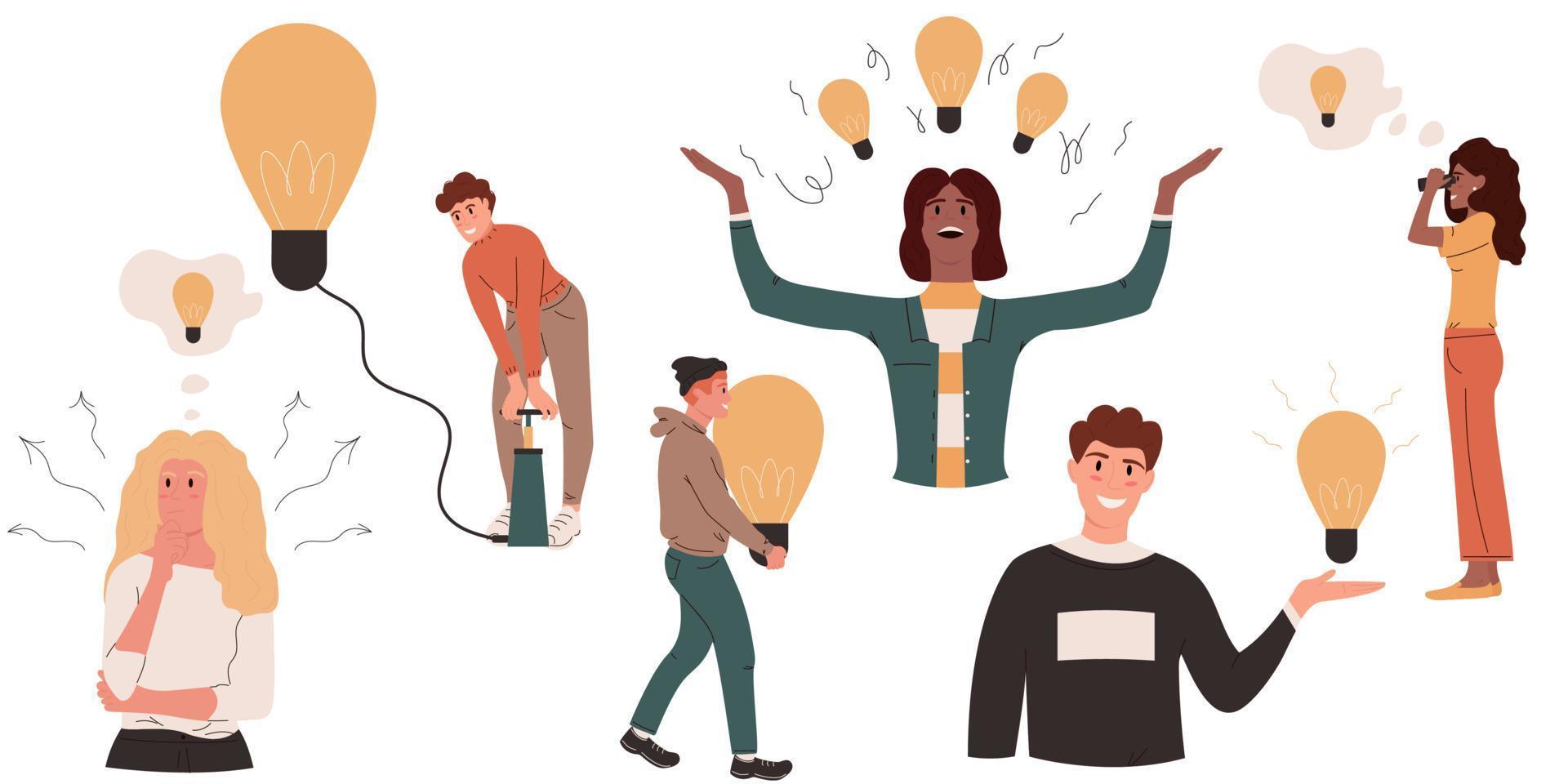 People with light bulbs. vector