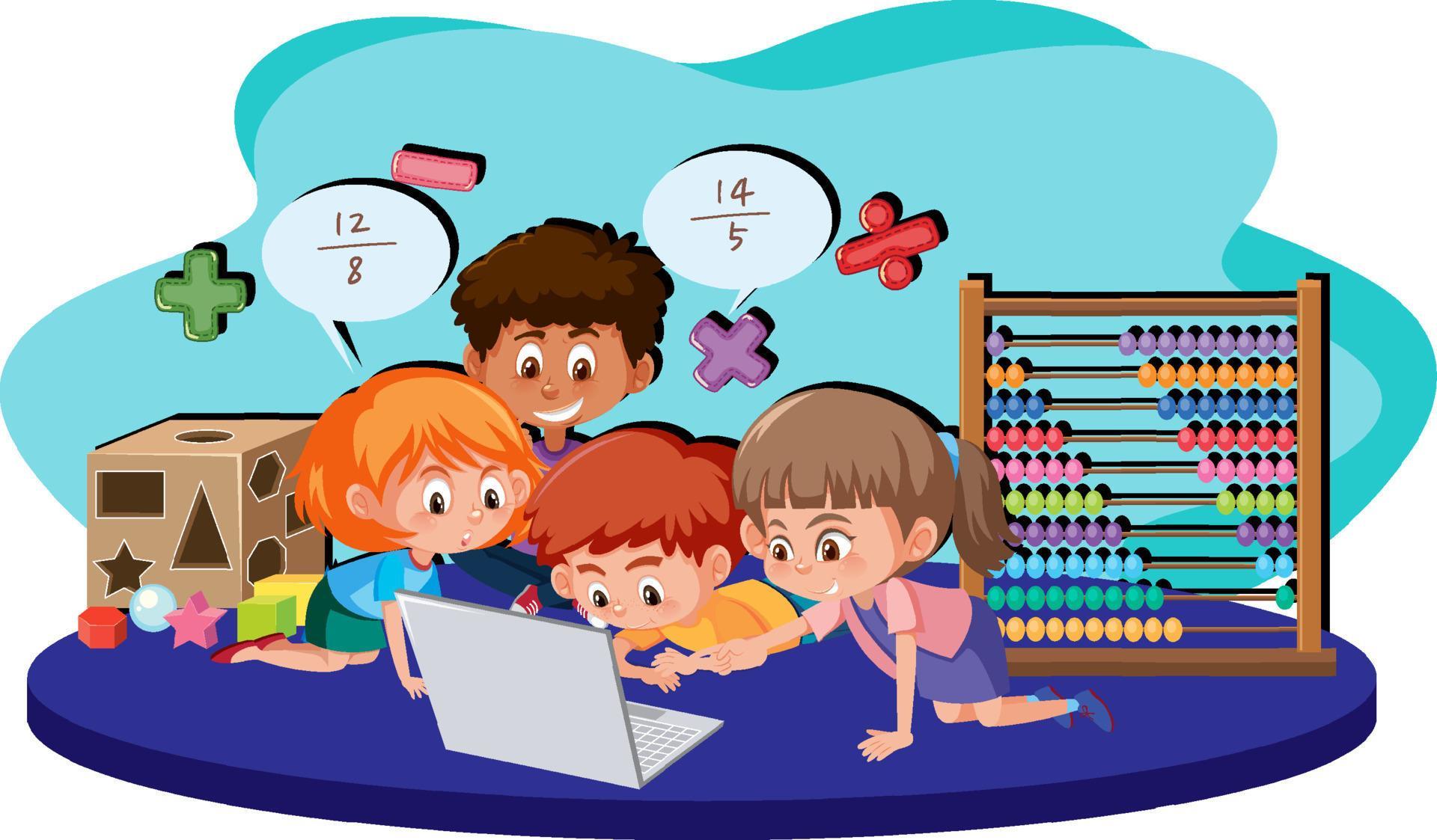 Изолированное обучение. Библиотечное погружение фон. Mathematics Kids. Math with Computer images PNG.