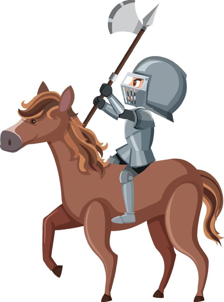 Knight riding horse cartoon character on white background vector