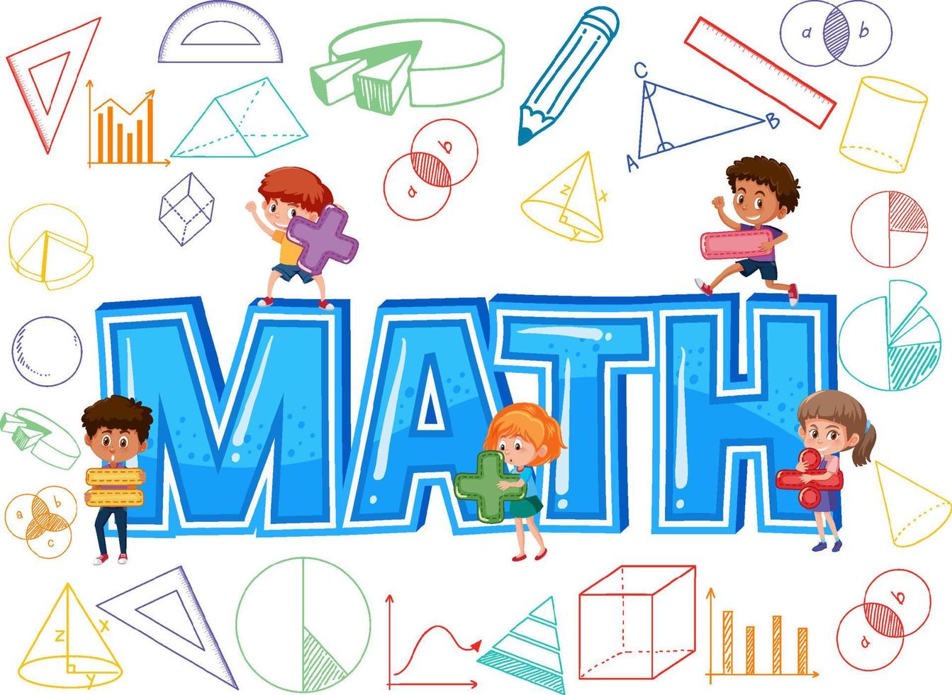 Math icon with kids and math tools vector