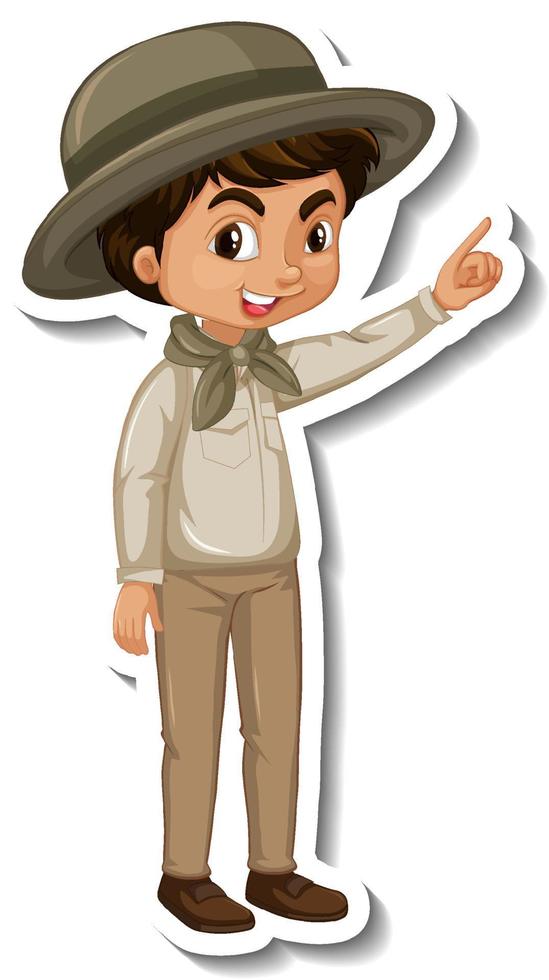 Boy in safari outfit cartoon character sticker vector
