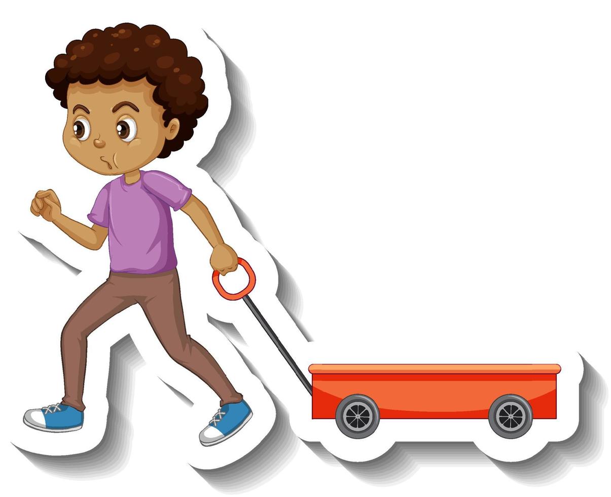 A boy pulling red wagon on white background vector