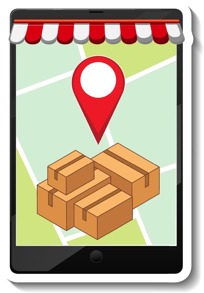 A sticker template with a smartphone showing pin located on map vector