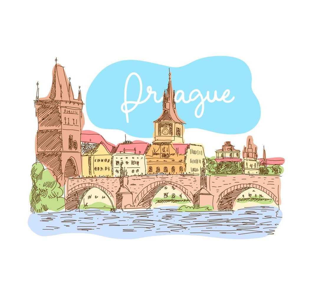 Prague, Czech Republic. Landmark Charles Bridge. Vector illustration
