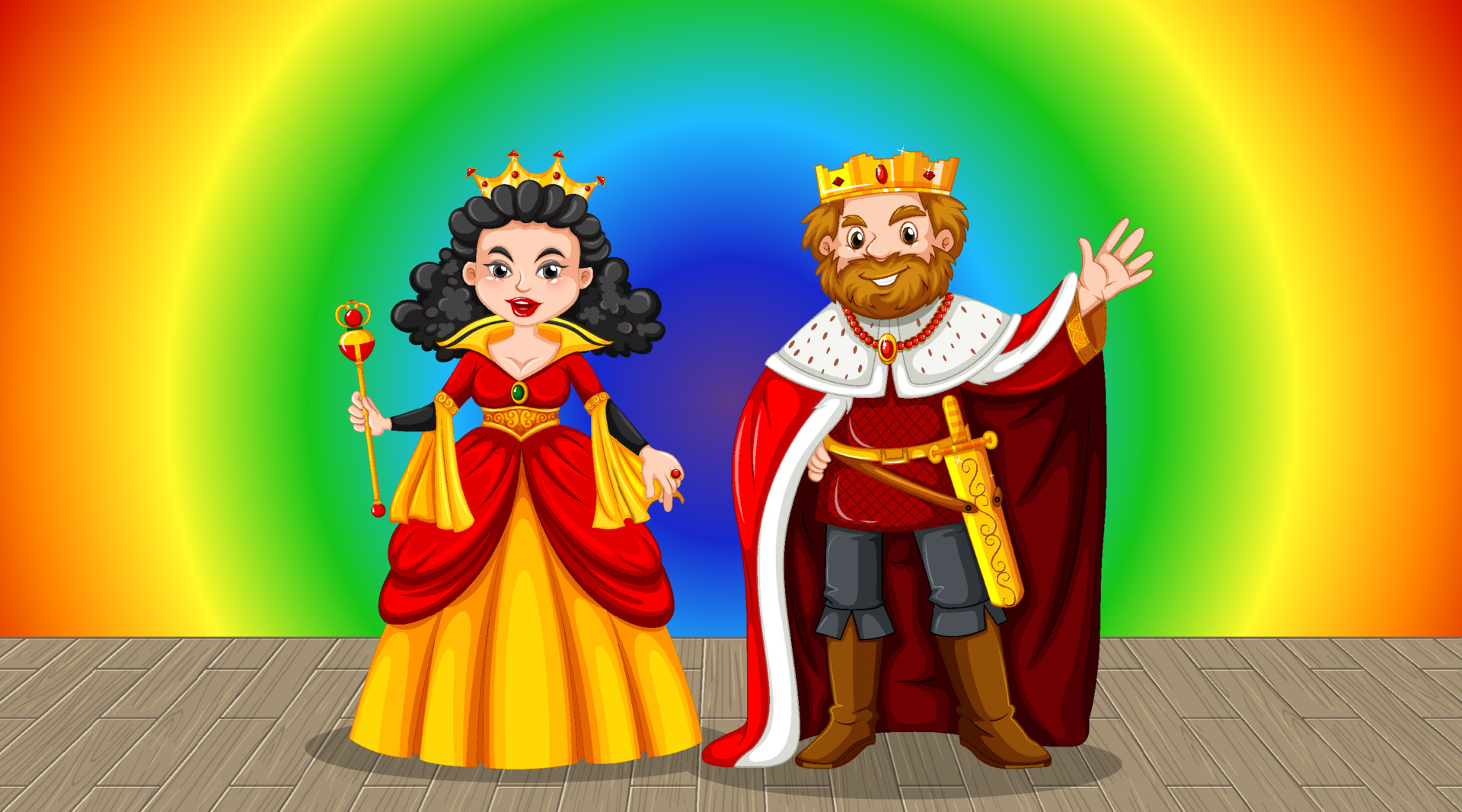 King and queen cartoon character on rainbow gradient background 3479089 Vector Art at Vecteezy King and queen cartoon character on rainbow gradient background 3479089 Vector Art at Vecteezy