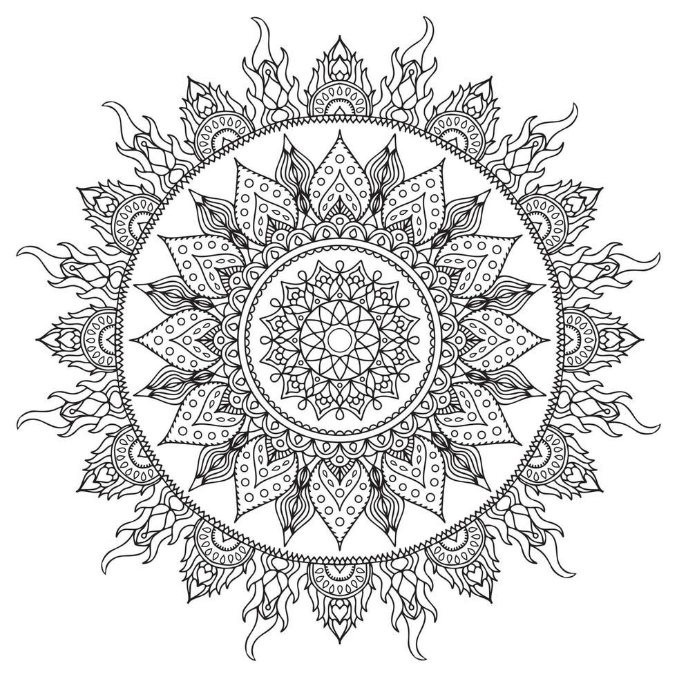Mandala, Doodle colouring book page. White and black round. Oriental Anti-stress therapy patterns, meditation Vector illustration.
